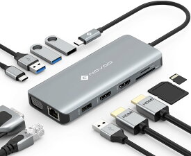 USB C ハブ 11-in-1 トリプルディスプレイ NOVOO デュアル 4K ドッキングステーション【HDMI/VGA/PD 100W 急速充電/1Gbps イーサネット/4USB-A ポート/MicroSD&SDカード】USB タイプ-C HDMI ハブ NEC/FCCL/ASUS/Lenovo/Dynabook/MacBook Pro Air M1M2USB-C ドック