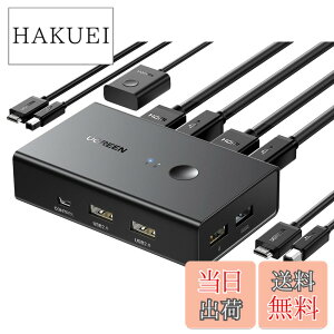 �y���������zUGREEN HDMI KVM�ؑ֊� 2����1�o�� �L�[�{�[�h�A�}�E�X�A���j�^�[�����L PC2��p 4K@60Hz USB2.0 4�|�[�g �ؑ֊� HDMI2.0��p �h���C�o�[�s�v �ȒP�ڑ� �茳�X�C�b�`&USB�P�[�u���t