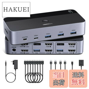 �y���������zUGREEN HDMI KVM�ؑ֊� 2����2�o�� 4K60Hz USB3.0 4�|�[�g 2PC�E2���j�^�[���L �t���i�ꎮ�Z�b�g