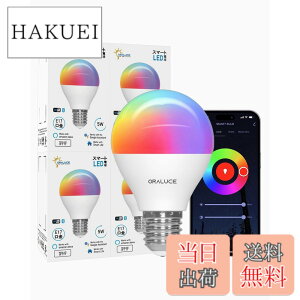 �y���������zORALUCE �X�}�[�g LED�d�� E17���� 40W���� �������F �X�}�[�g���C�g �}���`�J���[ 1600���FRGB �����F-�d���F Alexa/Google Home�Ή� �n�u�s�v ���u���� �戵�������t 4�� LDA5F-E17/4P