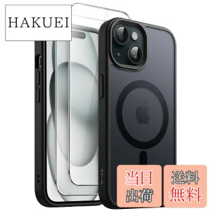 �y���������zJETech 3 in 1 iPhone 15 6.1 �C���`�p �}�O�l�b�g �P�[�X 2�������K���X�t�B�����t�� MagSafe�Ή� �������}�b�g�o�b�N �ϏՌ��X�}�z�J�o�[ (�u���b�N)