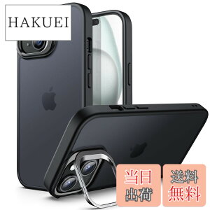 �y���������zJETech �L�b�N�X�^���h�P�[�X iPhone 15 6.1�C���`�p �����\�ȃJ�����X�^���h���� �R�p�̗����ی� ����� �������}�b�g�o�b�N �ϏՌ��X�}�z�J�o�[ (�u���b�N)