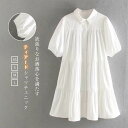 チュニックワンピース レディース 半袖 夏 シャツワンピース ショート丈 ティアード 白 チュニック ワンピース パフスリーブ 大人 きれいめ ロングシャツ aライン ギャザー フレア 大きいサイズ ゆったり ゆる カジュアル 体型カバー 通勤 シンプル 黒 ベージュ ホワイト