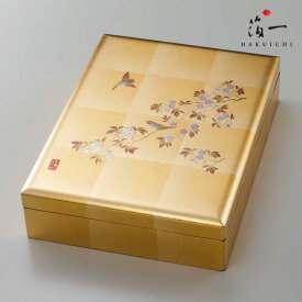 花見鳥　合口文庫(A4サイズ)｜金沢金箔の箔一（はくいち）| 金箔 文箱 書類ケース 文章箱 文庫箱 文書ケース 書類入 貴重品入 書斎 日本製 結婚 内祝い 引き出物 金婚式 誕生日 還暦祝い 古希 喜寿 米寿 定年 プレゼント ギフト 贈り物 お祝い