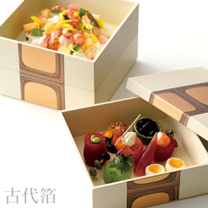 楽天市場】【金沢箔工芸品】古代箔 3.8寸三段重（白）｜ お重 お重箱 