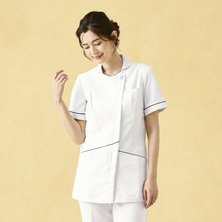 73-2216 73-2218 住商モンブラン ナースウェア ジャケット 女性用 半袖 制菌加工 透け防止 吸汗速乾 制電 防汚 ポケット キーループ MONTBLANC 医療用 看護師 歯科衛生士 レディース レディス チュニック 白衣 上衣 ナース服 ホワイト 白 白衣ネット 住商モンブラン 半袖ナースジャケット 白×紺 3L 73-1968