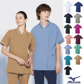 MZ-0500 チトセ ミズノ ナースウェア スクラブ 男女兼用 半袖 フロントファスナー 前開き 脇下消臭テープ インカムループ ウエストループ ダブルポケット ストレッチ 制電 消臭 工業洗濯 CHITOSE MIZUNO 医療用 医師 看護師 介護 薬剤師 整体 マッサージ ユニセックス MZ0500