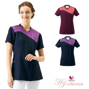 ワコール レディス ジップ スクラブ 女性用 HI712 フォーク 吸汗 速乾 ストレッチ イージーケア ノーアイロン 前開き FOLK wacoal HIコレクション 医療用 看護師 歯科衛生士 エステ 美容外科 介護