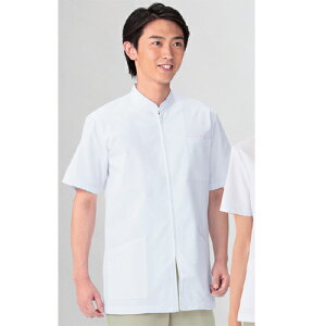 327 カゼン ナースウェア ジャケット 男性用 スタンドカラー ポケット付き 制菌 吸汗 防汚 防縮加工 KAZEN 医療用 看護師 メンズ 医務衣 上衣 白衣 薬局衣 大きいサイズ ホワイト 白