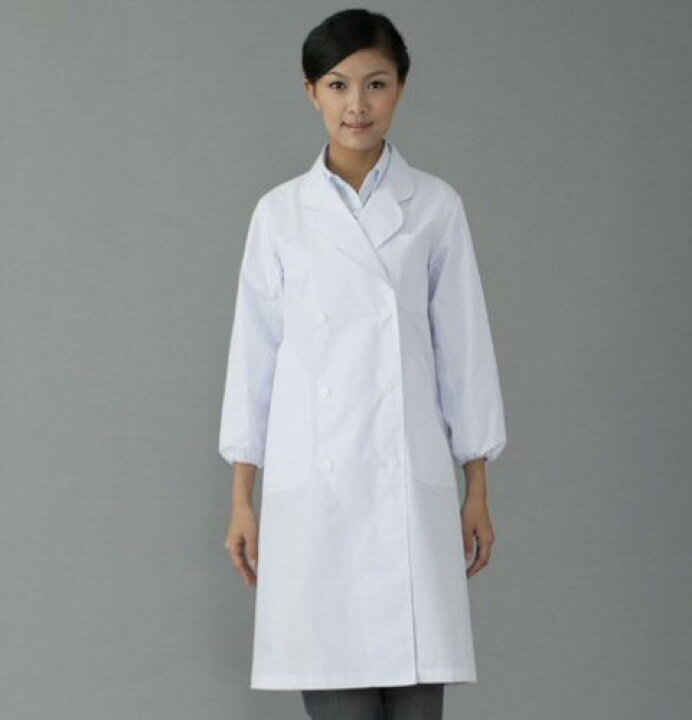 楽天市場 2506 フォーク 診察衣 長袖 袖口ゴム ダブルボタン 女性用 ストレッチ 制電 透け防止 吸汗速乾 制菌 比翼ボタン ポケット付き 工業洗濯可 綿混 Folk 医療衣 ドクターコート 白衣 医療 ドクター 女医 医者 医師 レディース レディス ホワイト 白衣ネット 楽天