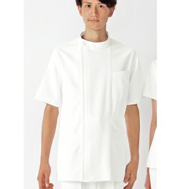 YW50 カゼン 渡辺雪三郎 ナースウェア ケーシー ジャケット 男性用 半袖 制菌加工 KAZEN YUKISABURO WATANABE 医療用 看護師 歯科衛生士 薬剤師 メンズ 男子 横掛 スタンドカラー 立ち襟 医務衣 上衣 白衣 ホワイト 白