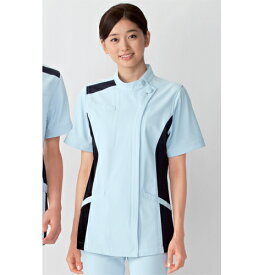084-21 カゼン ナースウェア ジャケット 女性用 ケーシー 透け防止 ストレッチ素材 工業洗濯可 制菌 吸汗 制電 防汚 KAZEN 看護衣 医療用 看護師用 白衣 ナース服 男女ペア 大きいサイズ ホワイト ブルー レディース レディス 横掛け