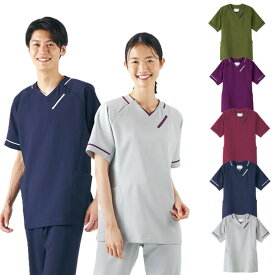 MS006 住商モンブラン スクラブ 半袖 男女兼用 制菌加工 制電 ストレッチ 動きやすい スポーティー プルオーバー 肩口スナップ MONTBLANC 医療用 医師 ドクター 看護師 ナース 介護 ケアスタッフ 薬局 薬剤師 リハビリ 歯科 接骨院 整体 白衣 医務衣 上衣 ナースジャケット
