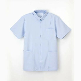HO1957 ナガイレーベン ナースウェア ジャケット 男性用 半袖 襟付き 前開き ジップアップ 制菌加工 制電 吸水 防汚 透け防止 NAGAILEBEN 医療用 看護師 薬剤師 メンズ 男子 上衣 医務衣 白衣 ホワイト 白 ブルー