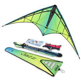Prism Kite Technology Jazz デュアルラインスポーツカイト、飛行ライン、リストストラップ、ワインダー、説明書、収納バッグ付き