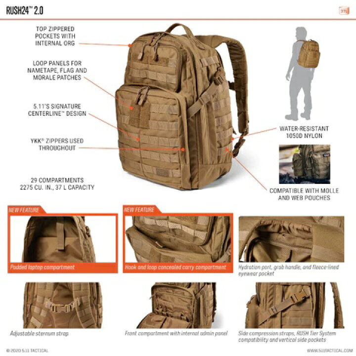 楽天市場】5.11 タクティカル RUSH24 2.0 BACKPACK 37L【安心保証 