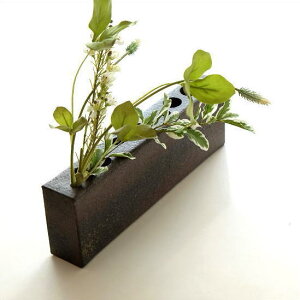 花器 陶器 和風 モダン おしゃれ シンプル 花瓶 フラワーベース 信楽焼 日本製 和モダン デザイン 焼き物 陶芸 横長 四角 ボックス スクエア 角型 インテリア 花挿し 卓上 床の間 玄関 和陶器