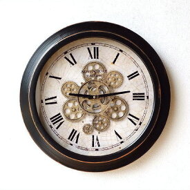 掛け時計 壁掛け時計 おしゃれ アンティーク レトロ クラシック ヨーロピアン 北欧 カフェ インテリア デザイン かっこいい モダン ブラック 黒 ヨーロッパ ローマ数字 丸型 ラウンド アイアンの掛け時計 ギアーA