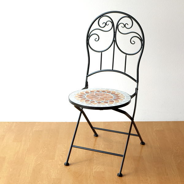 ガーデンチェア 折りたたみ おしゃれ アイアン ガーデン 椅子 チェア ベランダ バルコニー 椅子 クラシック ヨーロピアン モザイクガーデンチェアー  | ギギｌｉｖｉｎｇ