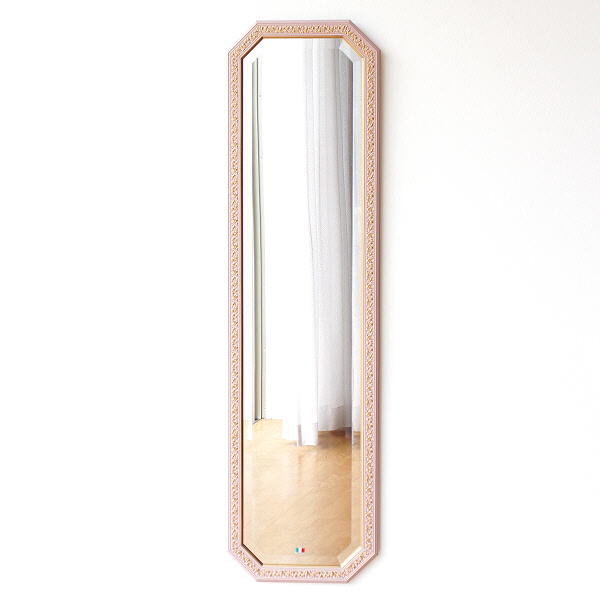 イタリア製 姿見 鏡 壁掛け ウォールミラー 壁掛けミラー アンティーク クラシック ロングミラー ピンク ゴールド 面取り 立て掛け 全身鏡  おしゃれ 上品 高級感 エレガント イタリアンロングミラー OTピンク | ギギｌｉｖｉｎｇ