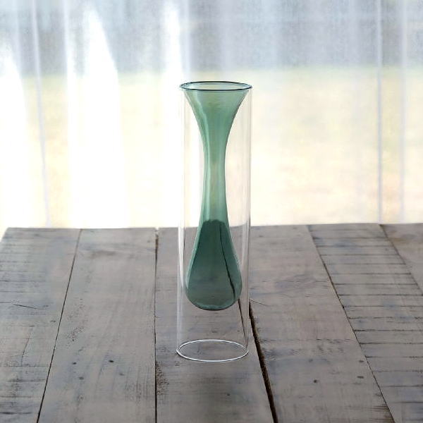 ガラスのインサイドベース 花瓶 ガラス おしゃれ フラワーベース ロング 円筒 円柱 シンプル スタイリッシュ