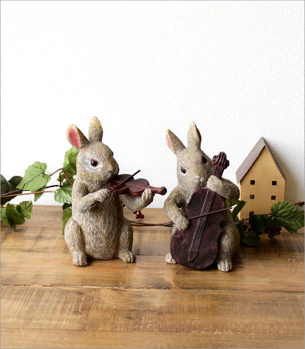 アンティーク 陶器置き物 ウサギの音楽隊