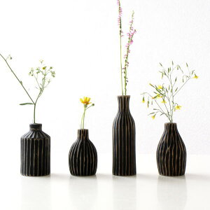 花瓶 フラワーベース 木製 チーク 小さい おしゃれ 花器 一輪挿し ウッドベース かわいい ミニ ドライフラワー 花挿し 卓上 玄関 生花 ガラス管 ウッドフラワーベースミニ BK4タイプ