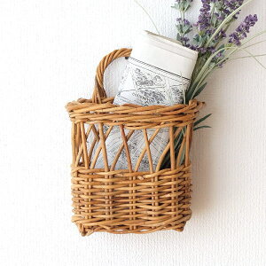 バスケット 壁掛け ウォールラック ウォールバスケット おしゃれ ラタン かご カゴ 新聞 レター 深め ドライフラワー 天然素材 ディスプレイ アラログウォールバスケット S