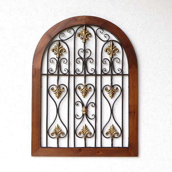 飾り窓 壁掛け インテリア 壁飾り ウッド 中世 ヨーロッパ ヨーロピアン アンティーク 窓飾り シャビー 城 キャッスル インテリア シャビーなウッドの飾り窓 B