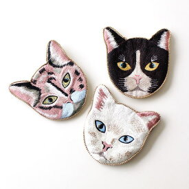 ポーチ 小物入れ おしゃれ 刺繍 猫 ねこ かわいい ビーズ刺繍 立体的 デザイン 化粧ポーチ アクセサリー入れ メイクポーチ キャット刺繍ポーチ B 3タイプ