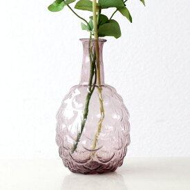 花瓶 フラワーベース おしゃれ ガラス 花器 ガラスベース シンプル クリア 透明 かわいい リサイクルガラス インテリア インドの吹きガラスベース パープル