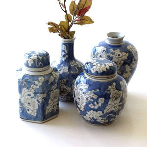 花器 壺 置物 オブジェ 小物入れ 卓上 陶器 おしゃれ シノワズリ セット アンティーク ヨーロピアン オリエンタル かわいい インテリア シノワズリーな小さな置物 4セット