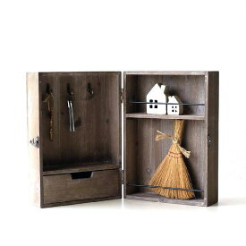 キーボックス おしゃれ かわいい 置き型 木製 ウッド アンティーク調 シャビー風 玄関 小物収納 鍵掛け キーフック 鍵収納 収納ボックス インテリア シャビーウッドのブック型キーボックス