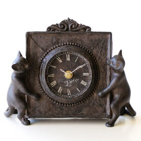 置き時計 置時計 おしゃれ アンティーク レトロ アナログ かわいい 猫 卓上 時計 インテリア 雑貨 アンティークな時計とネコさん