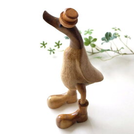 アヒル 鳥 ダック 置物 オブジェ おしゃれ 木彫り 木製 天然木 かわいい 小物 雑貨 飾り 木のオブジェ ナチュラル インテリア バンブーダック ハット＆ブーツ