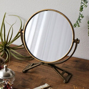 鏡 卓上ミラー スタンドミラー テーブルミラー 丸型 おしゃれ アイアン アンティーク調 レトロ 化粧鏡 化粧ミラー メイクミラー シンプル インテリア アンティークなサークルスタンドミラ