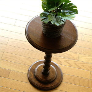 花台 木製 玄関 室内 アンティーク おしゃれ 丸 ナラ材 オーク材 無垢材 天然木 サイドテーブル フラワースタンド 電話台 花置き台 ハイスタンド 棚付き 寝室 丸い 丸型 レトロ クラシック 和