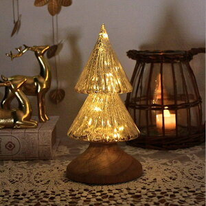 クリスマスツリー 卓上 置物 オブジェ LEDライト ガラス 木製 おしゃれ ワイヤーライト 電飾付き Xmas 置き物 インテリア 雑貨 ガラスとウッドのグランツリー S