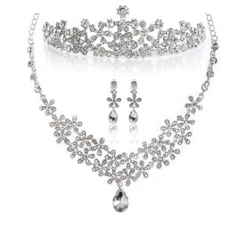 ウエディング ネックレス イヤリング セット フラワー ブライダル アクセサリー 花嫁 ネックレス ピアス キラキラ ジルコニア クリスタル 誕生日 クリスマス プレゼントfa320005