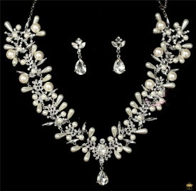 ウエディング ネックレス イヤリング セット フラワー ブライダル アクセサリー 花嫁 ネックレス ピアス キラキラ ジルコニア クリスタル 誕生日 クリスマス プレゼントKLS-103