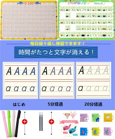 知育玩具 【50音図ひらがな＋1から100まですうじ お試しセット】 みぞなぞり 習字ボード ひらがな 繰り返し 練習ボード 書き順 ドリル 知育教材 平仮名 文字 運筆 誕生日プレゼント 5歳 6歳 7歳 年長 カード ワーク 孫 ギフト プレゼント　2枚セット