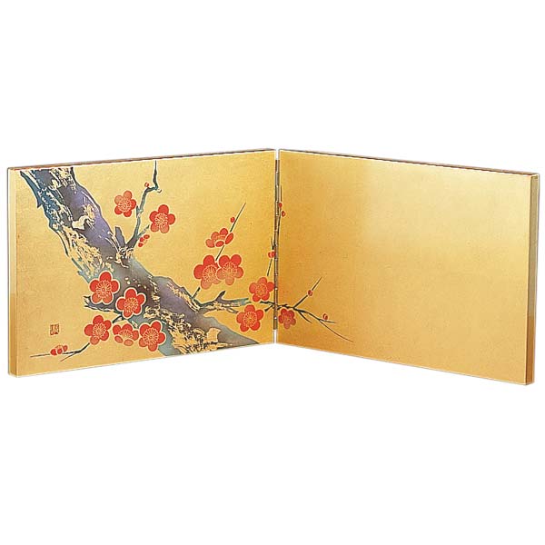金箔貼りの蒔絵屏風 純金箔 蒔絵屏風 梅 全日本送料無料 大きな割引