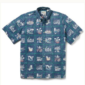 ハワイアン　メンズアロハシャツ　REYN SPOONERクラッシックフィット【 レインのアロハステート 】ドレスブルー