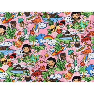 ハワイ ハワイアン コットン生地 YU-20-59【 アロハフラガール 】 ピンク