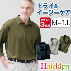 長袖ドライポロシャツ 3色組 [70299] ポロシャツ メンズ 長袖 吸水速乾 紳士服 無地 秋 シニア シンプル スポーツ ゴルフ プレゼント ギフト 父の日 敬老の日