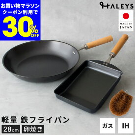 本日限定【30%OFFクーポン】 鉄フライパン 2点セット パームたわし付き 燕三条製 鉄フライパンセット 28cm 鉄製 卵焼きフライパン 日本製 軽量 フライパン セット IH対応 直火 ガス火 IH 鉄 軽い 木柄 キャンプ アウトドア ギフト