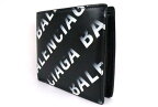 【中古】BALENCIAGA バレンシアガ ロゴグラム　スクエア型二つ折り財布　ロゴプリント　 594549 ブラック 2つ折り財布