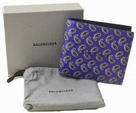 【中古】【美品】BALENCIAGA バレンシアガ スクエアウォレット ペイズリー柄 594315 パープル 2つ折り財布