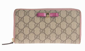 【中古】GUCCI グッチ フルファスナー長財布 GGスプリーム 388680 ベージュ/ピンク/オレンジ