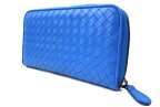 【中古】BOTTEGA VENETA ボッテガヴェネタ ラウンドファスナー長財布 イントレチャート 518389 ブルー